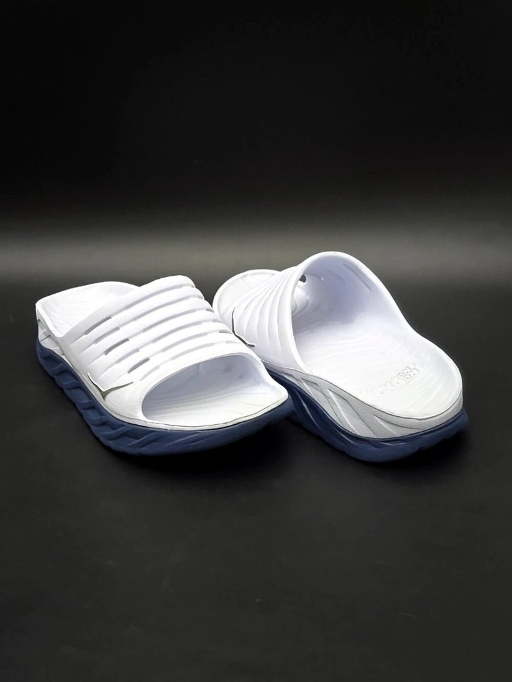 Hoka One One White and Blue Slide Sandals - Picture 3 of 14